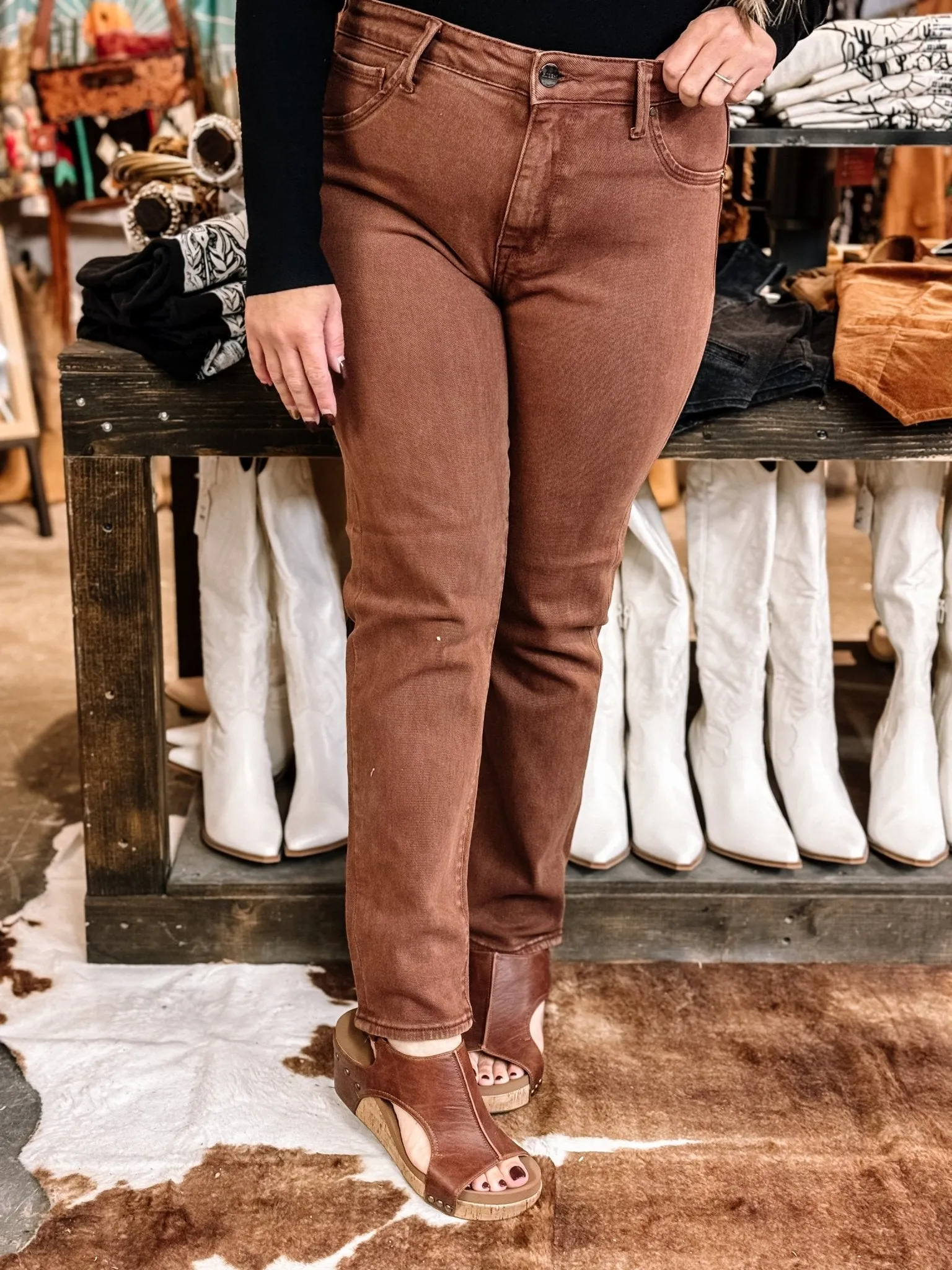 Sleek Lines High Rise Skinny Jeans, Mocha