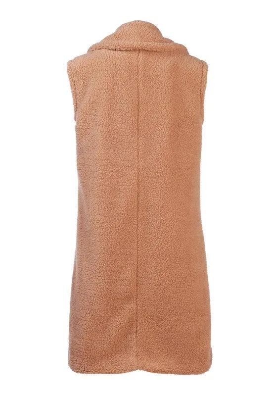 Sleeveless Double Breasted Teddy Coat