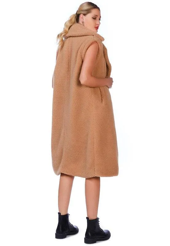 Sleeveless Double Breasted Teddy Coat