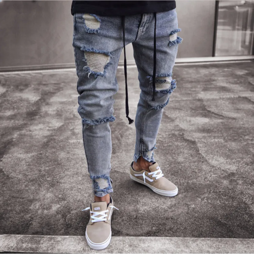 Slim Ripped Skinny Embroidery Denim Pants