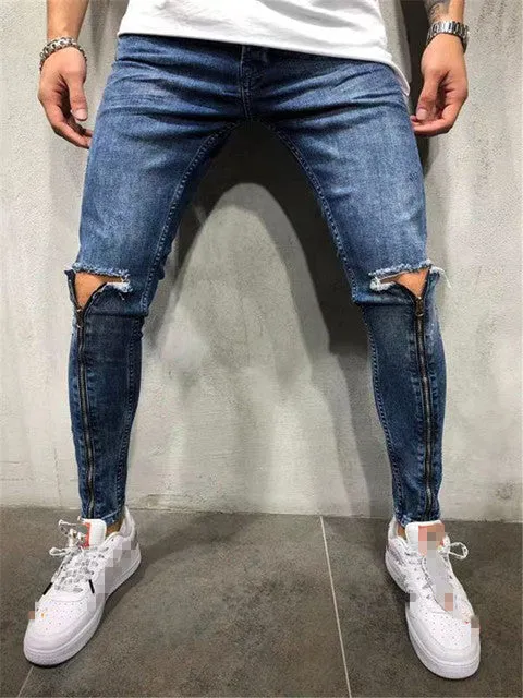 Slim Ripped Skinny Embroidery Denim Pants