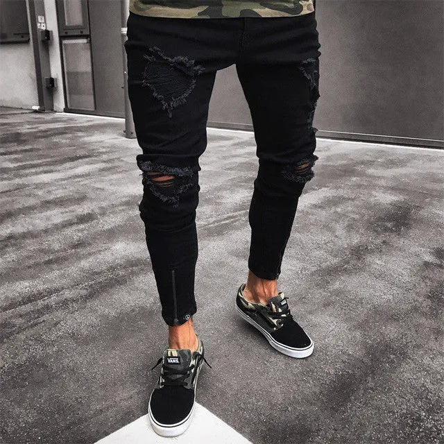 Slim Ripped Skinny Embroidery Denim Pants