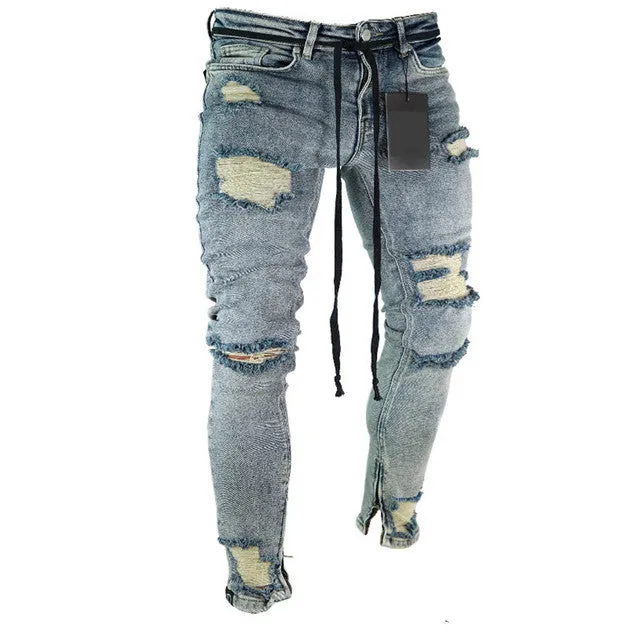 Slim Ripped Skinny Embroidery Denim Pants