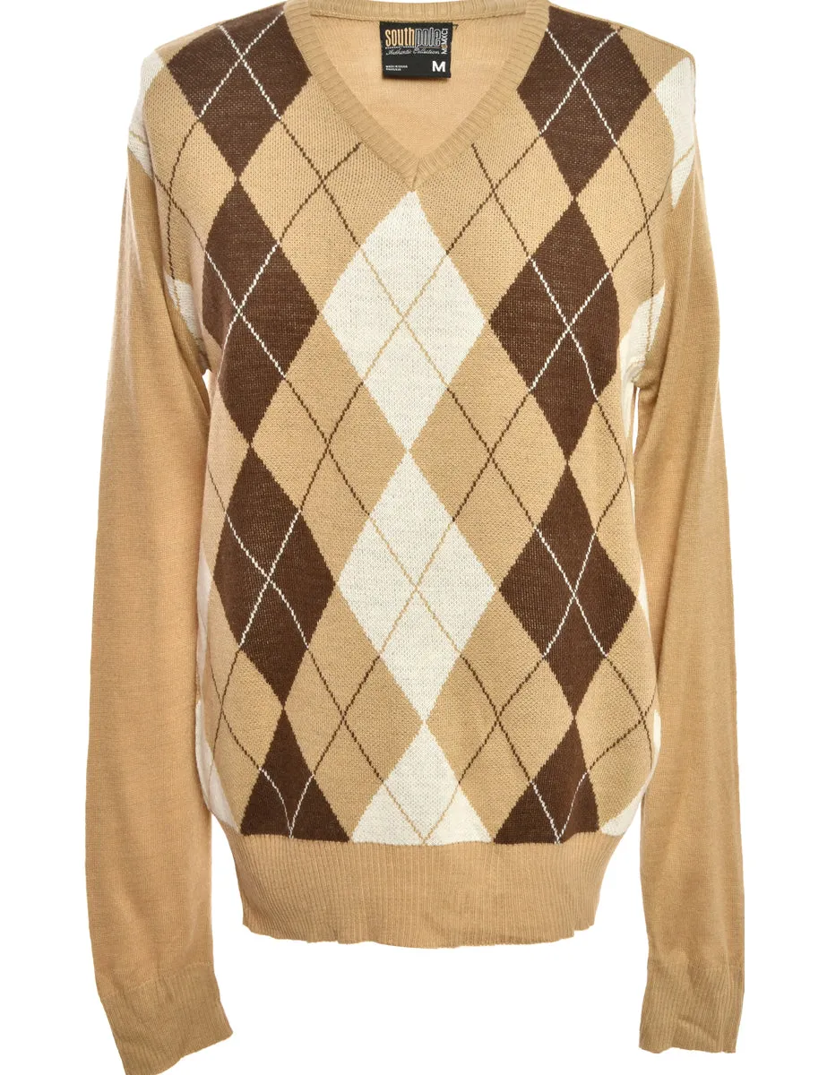 Southpole Y2K Argyle Brown Jumper - M