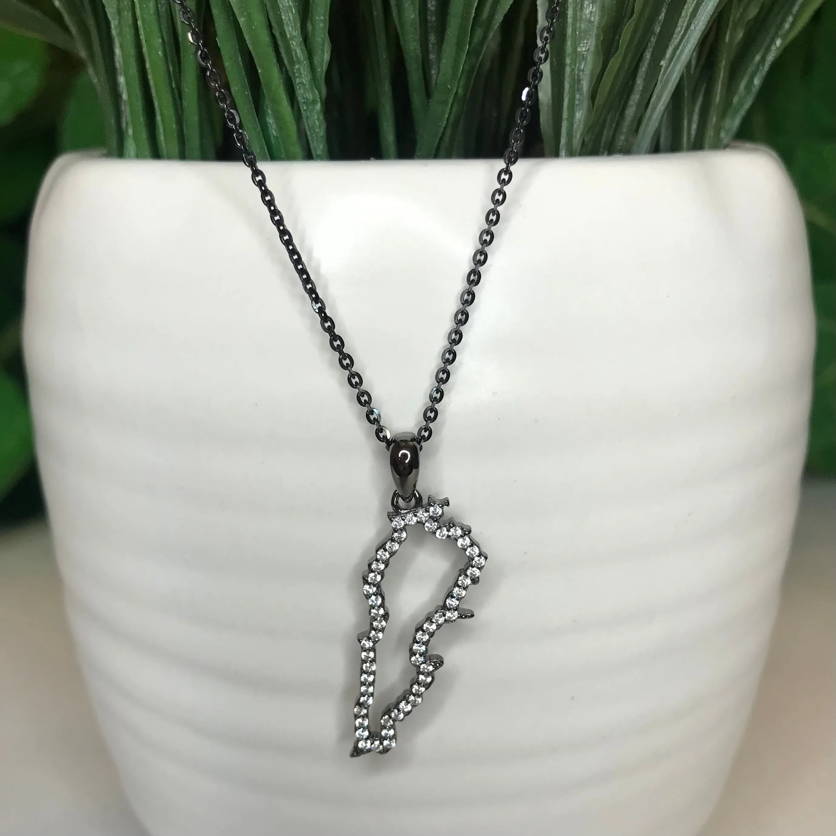 Sterling Silver Lebanon Map CZ Outline Necklace - Available in 3 Colors