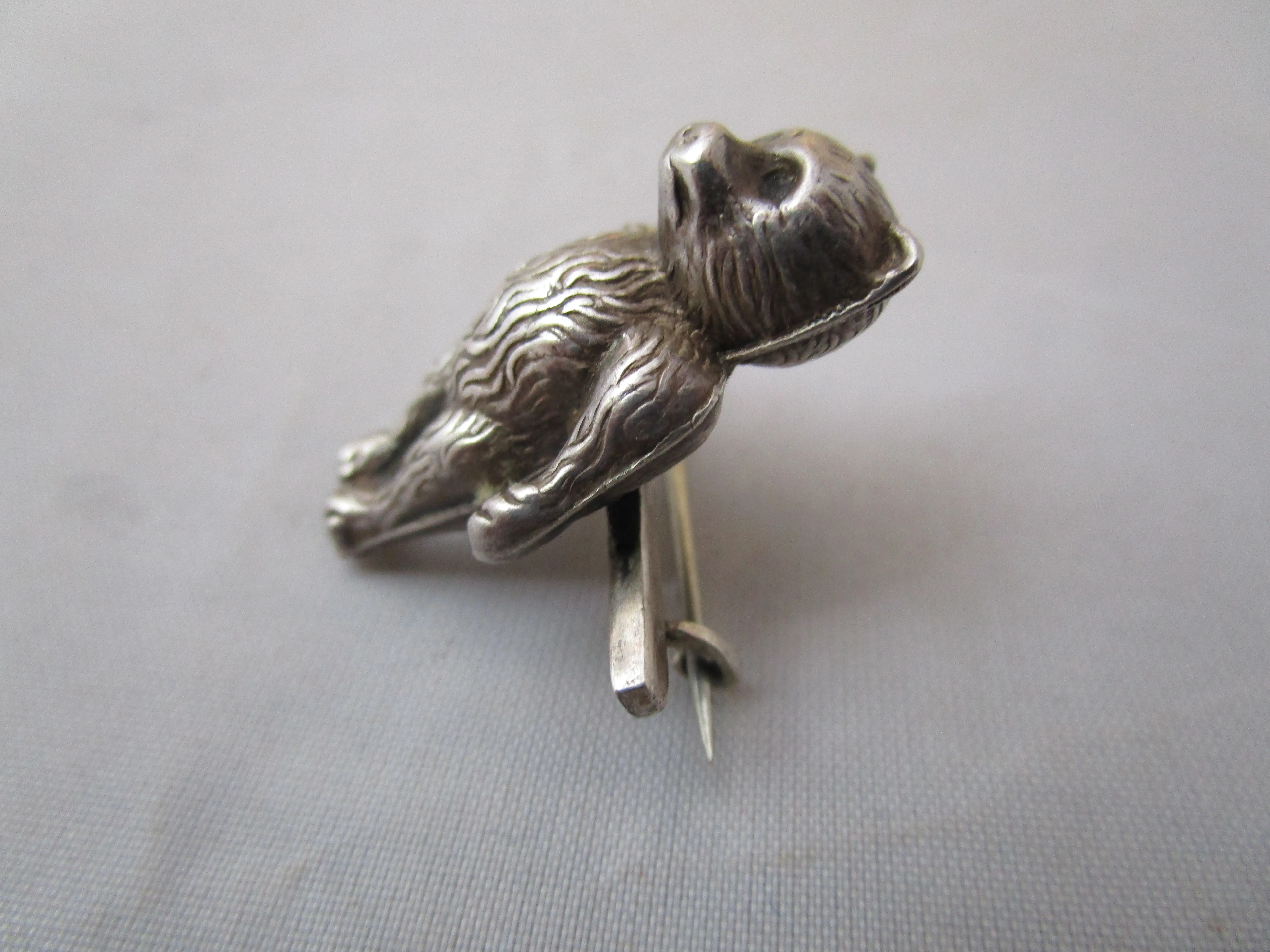 Sterling Silver Puffy Teddy Bear Brooch Antique Edwardian Chester 1909