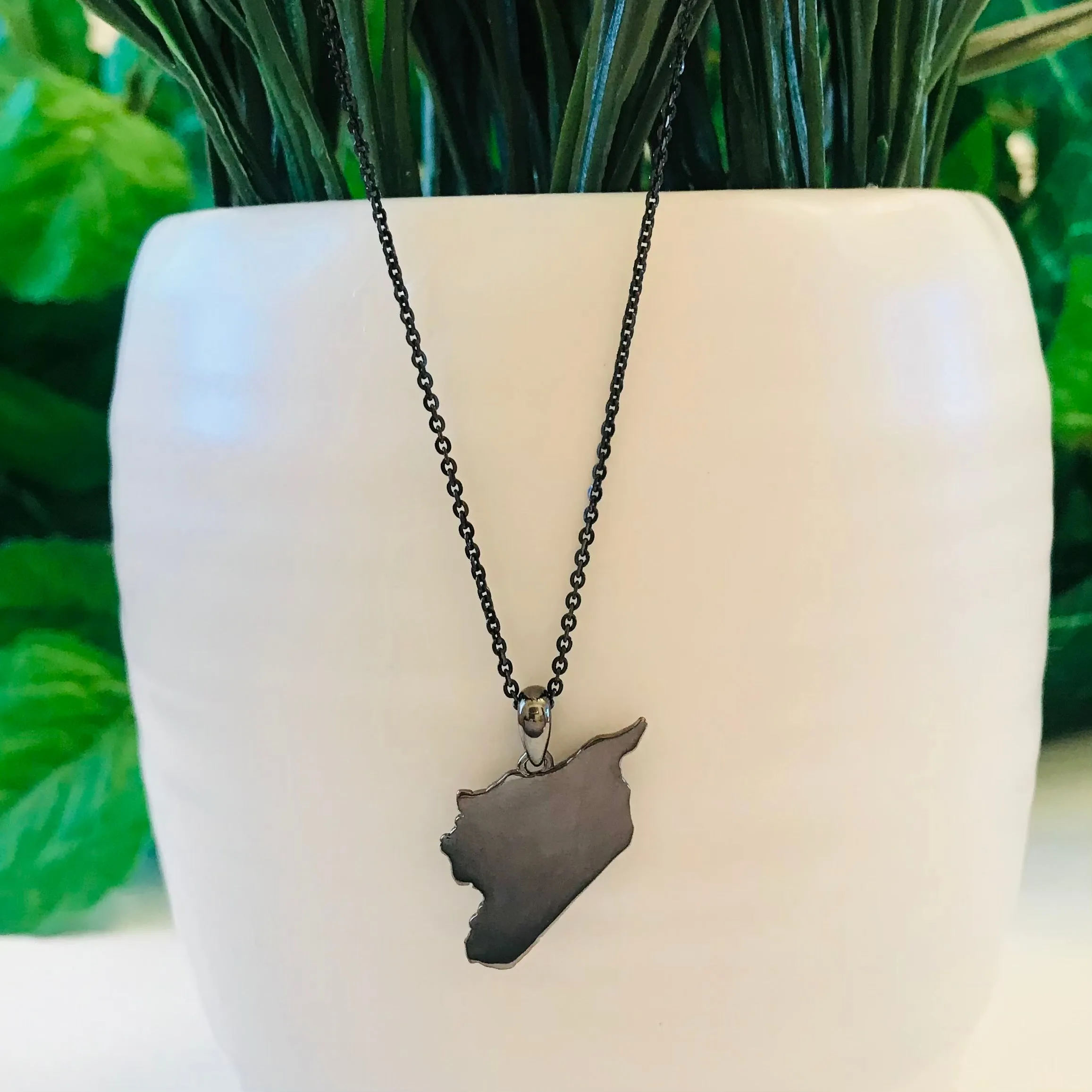 Sterling Silver Syria Map Necklace - Available in 3 Colors