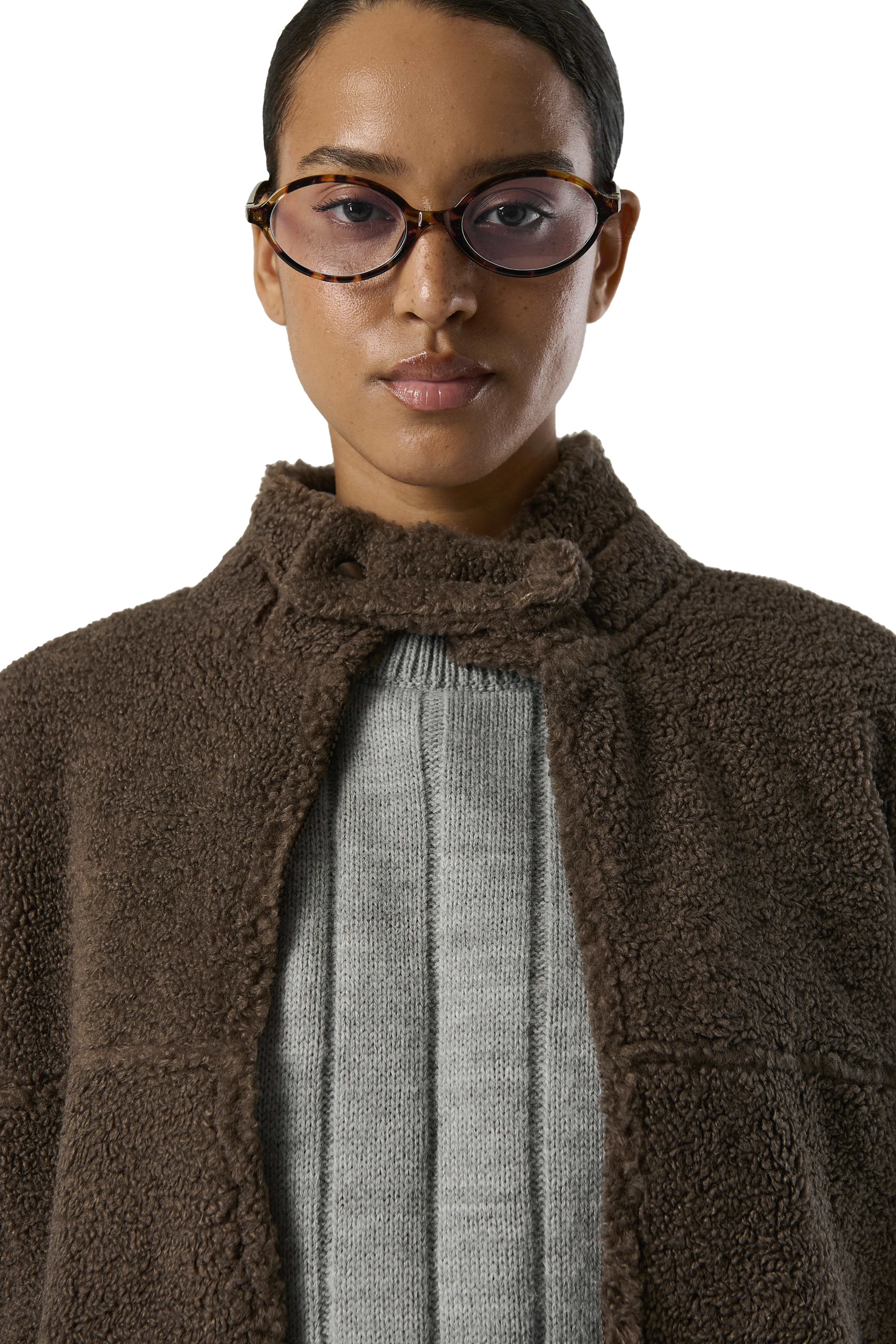 STRAY Textured Biker Jacket in Brown