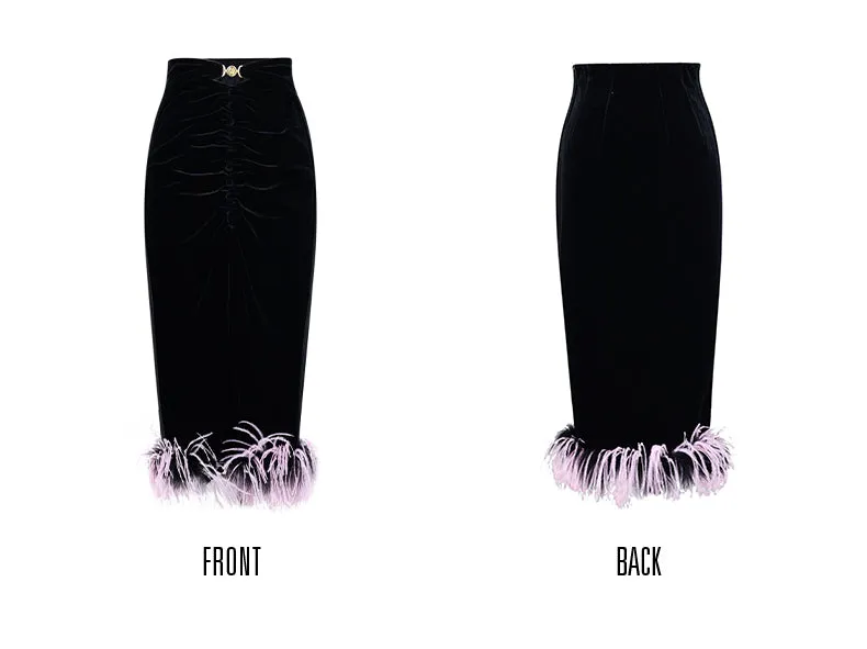 Tassle feather hem velvet fishtail skirt - Cara