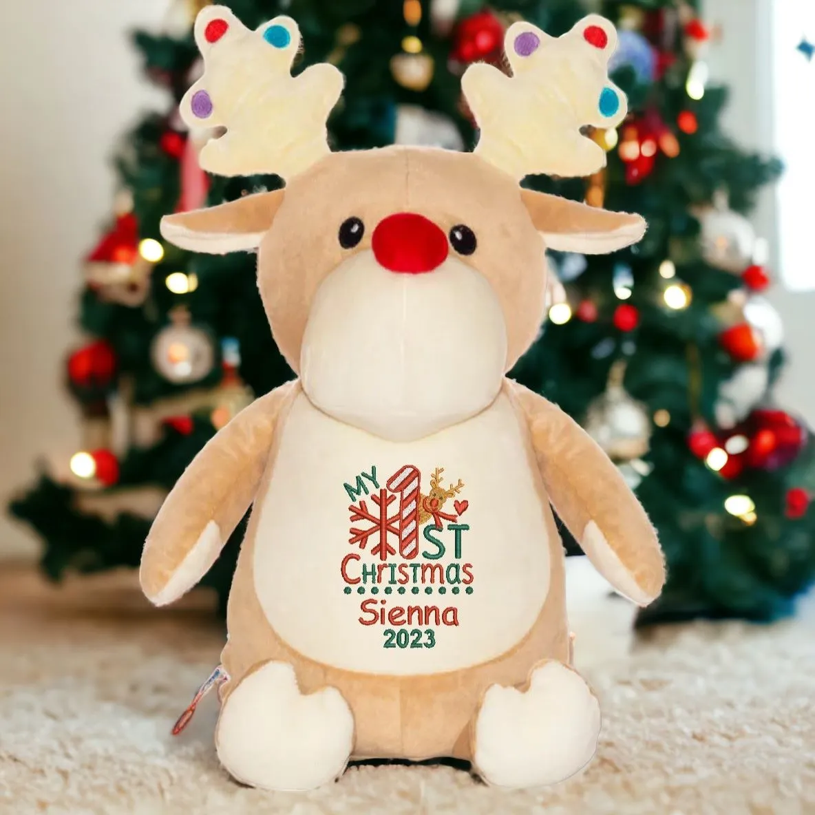 Taupe Reindeer Christmas Cubby Teddy