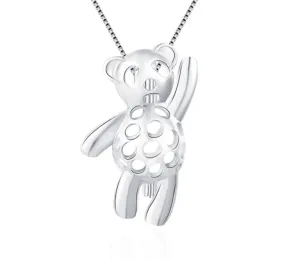 Teddy Bear Sterling Silver Cage Necklace Set