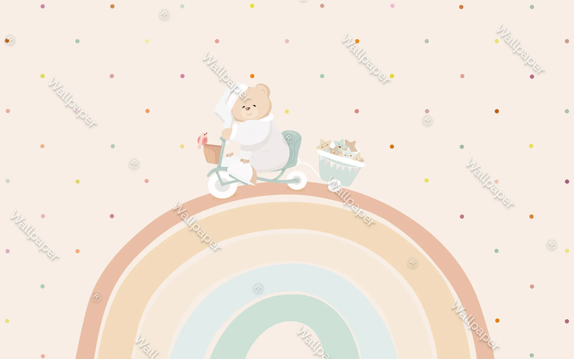 Teddy on Bike: Baby Nursery Wallpaper Mural