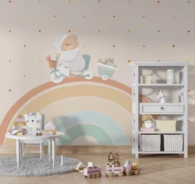 Teddy on Bike: Baby Nursery Wallpaper Mural