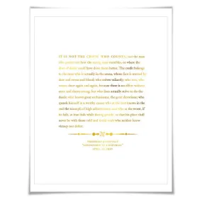 Theodore Roosevelt Man in the Arena Speech Gold Foil Print. 7 Foil Colours. Graduation Gift. American History Political