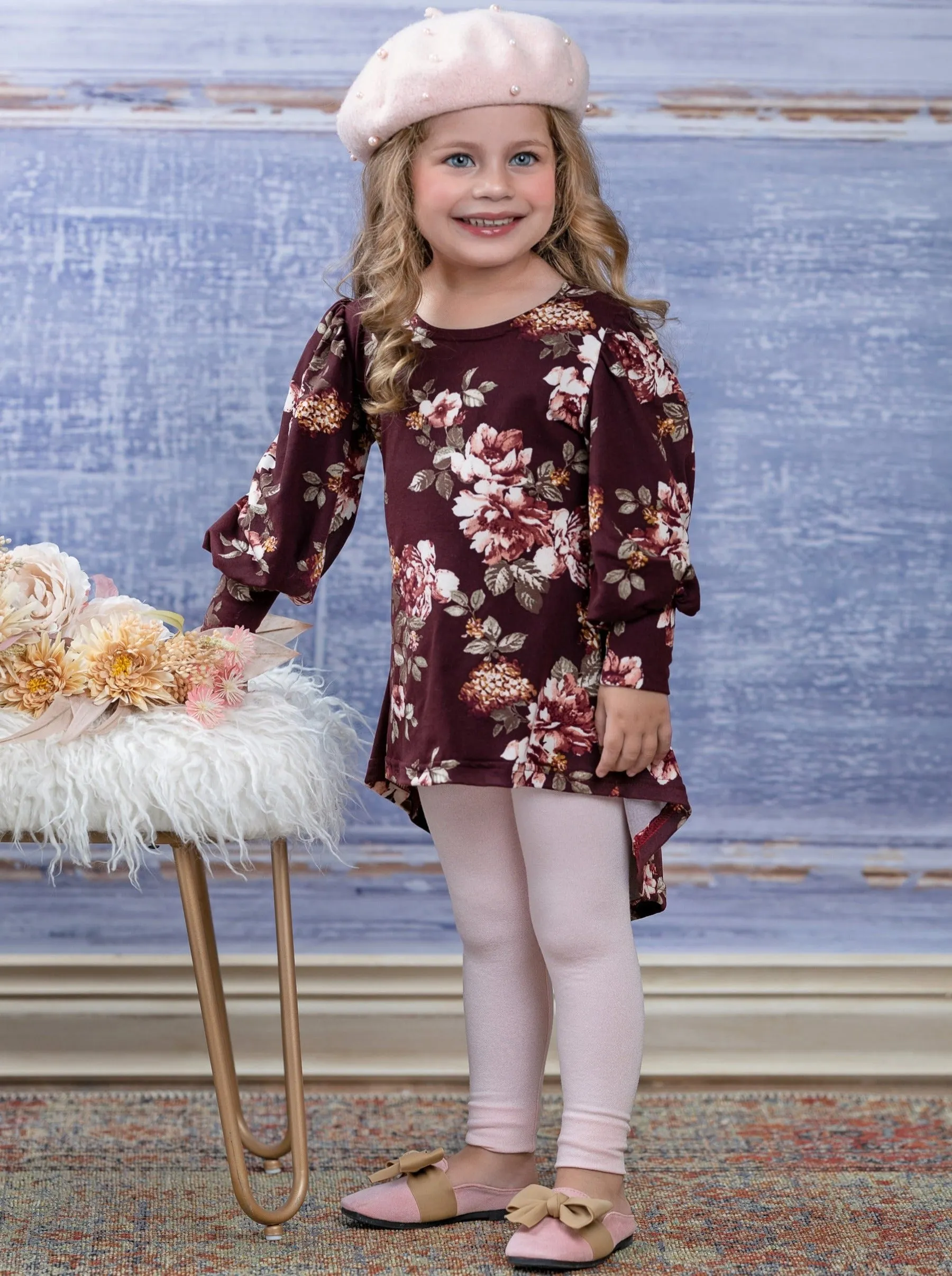 Think Of Me Floral Hi-Lo Tunic And Legging Set