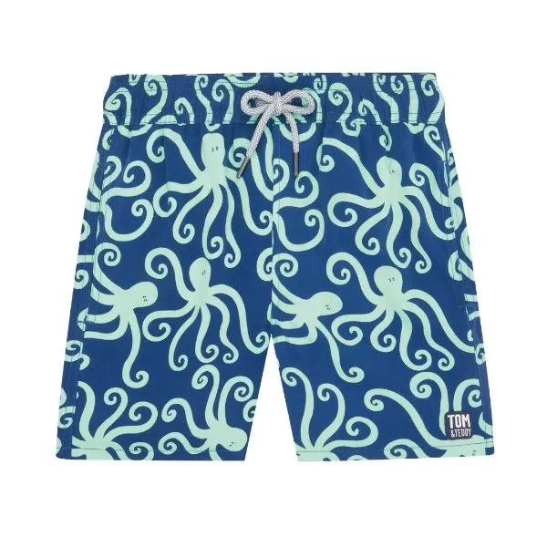 TOM & TEDDY - Boy's Shorts  (Navy & Mint Octopus)