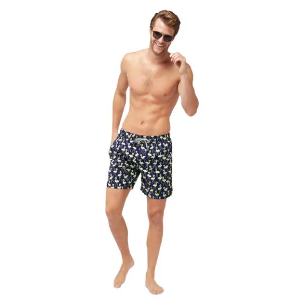 TOM & TEDDY - Men's Shorts  (Dark Blue & Yellow Flamingo)