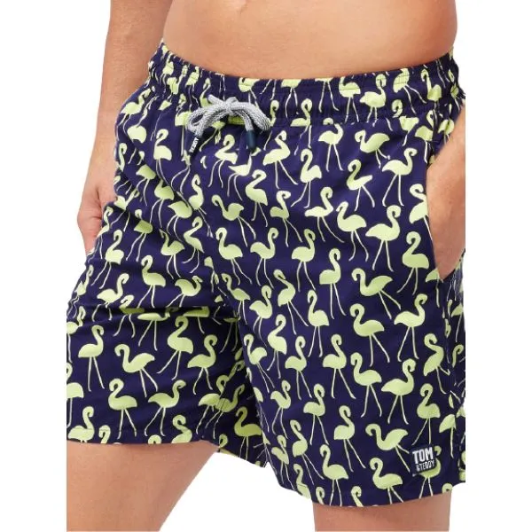 TOM & TEDDY - Men's Shorts  (Dark Blue & Yellow Flamingo)