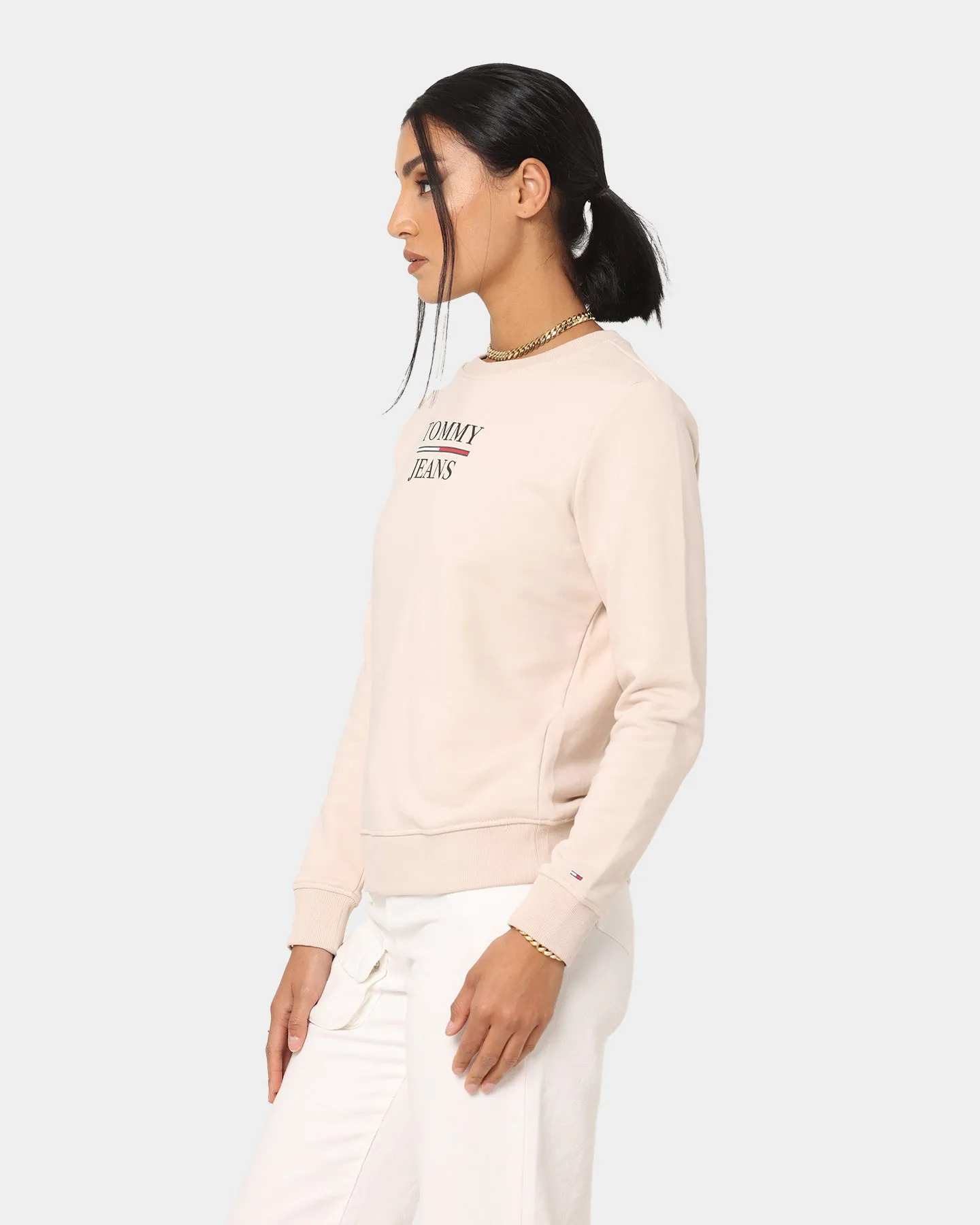 Tommy Jeans Women's Slim Terry Logo Crewneck Smooth Stone