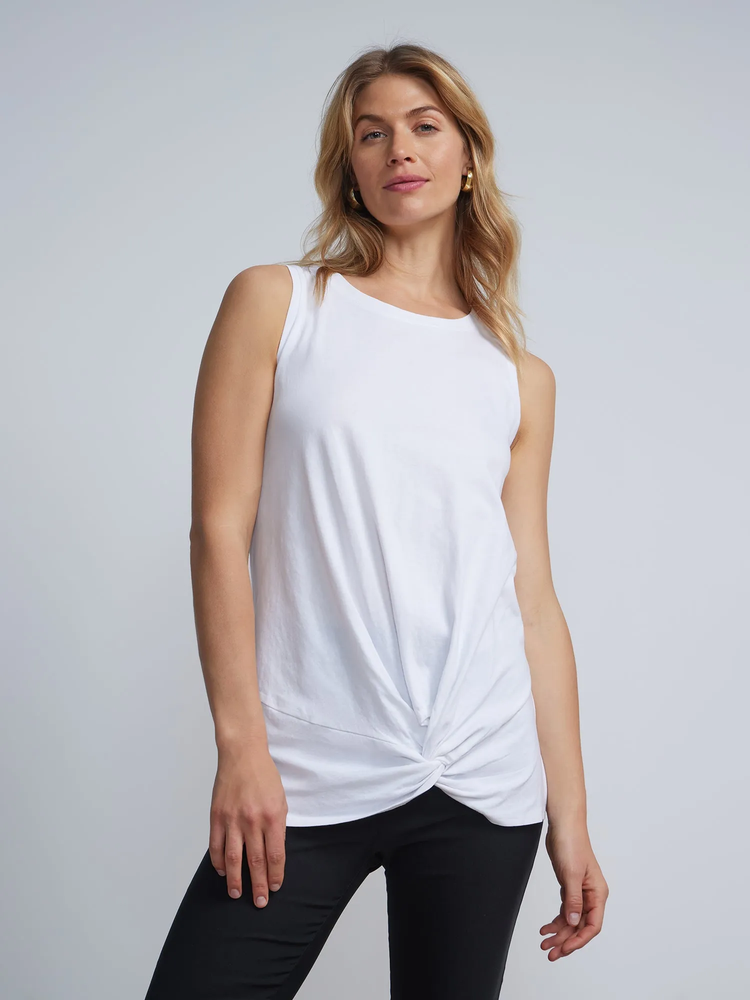 Twist-Front Sleeveless Tunic Top