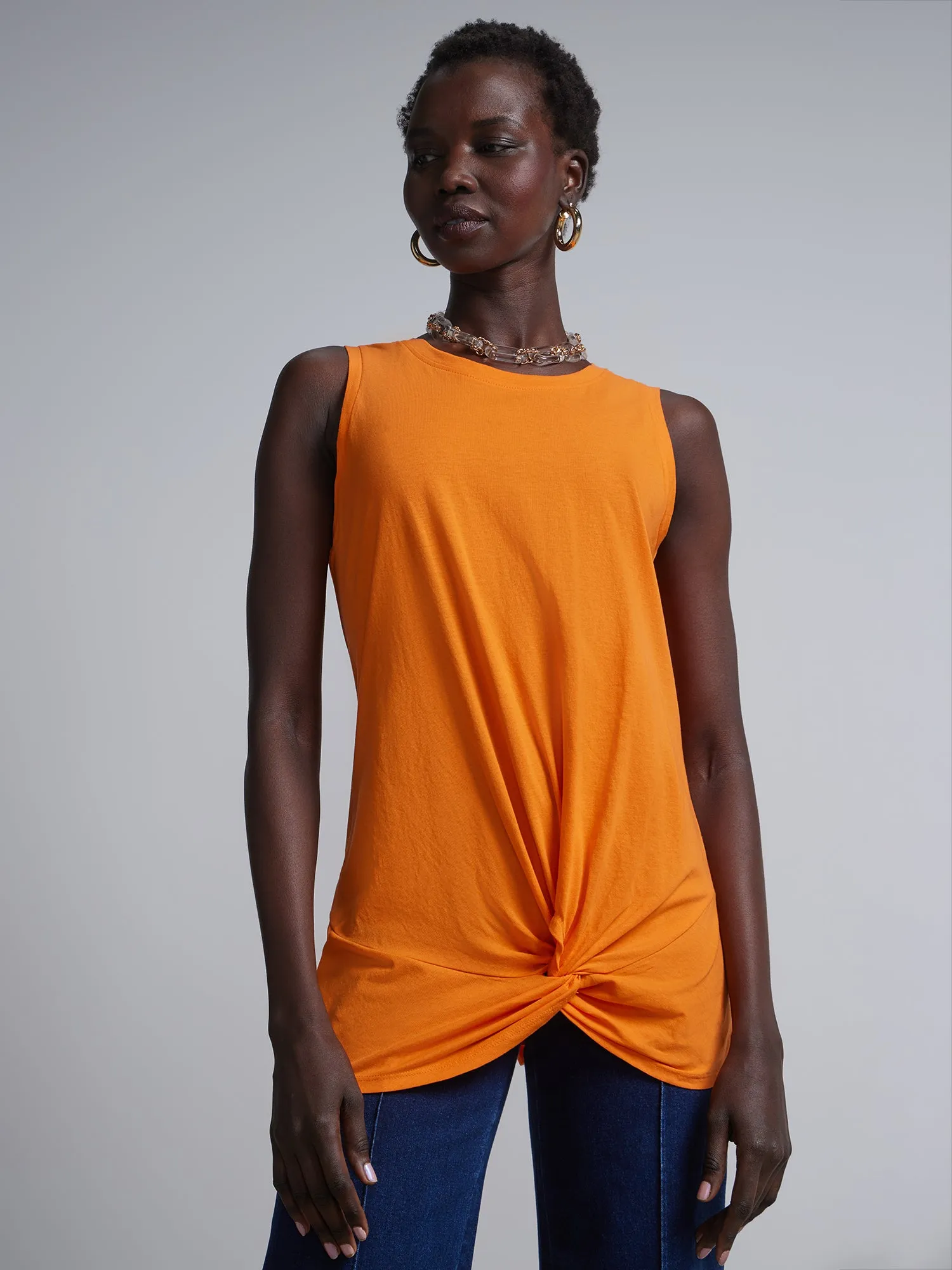 Twist-Front Sleeveless Tunic Top