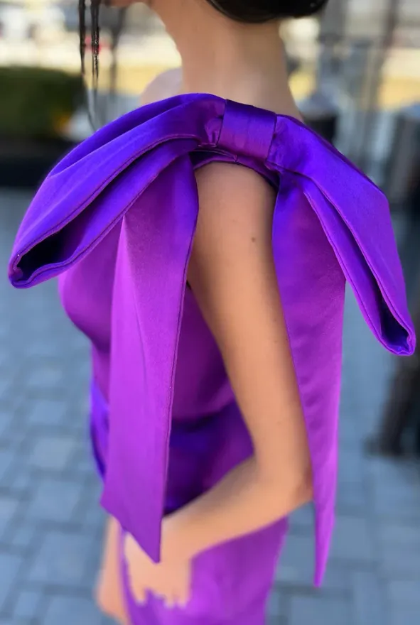 UNIQUE ONE SHOULDER PLEAST PURPLE PROM DRESS    fg334