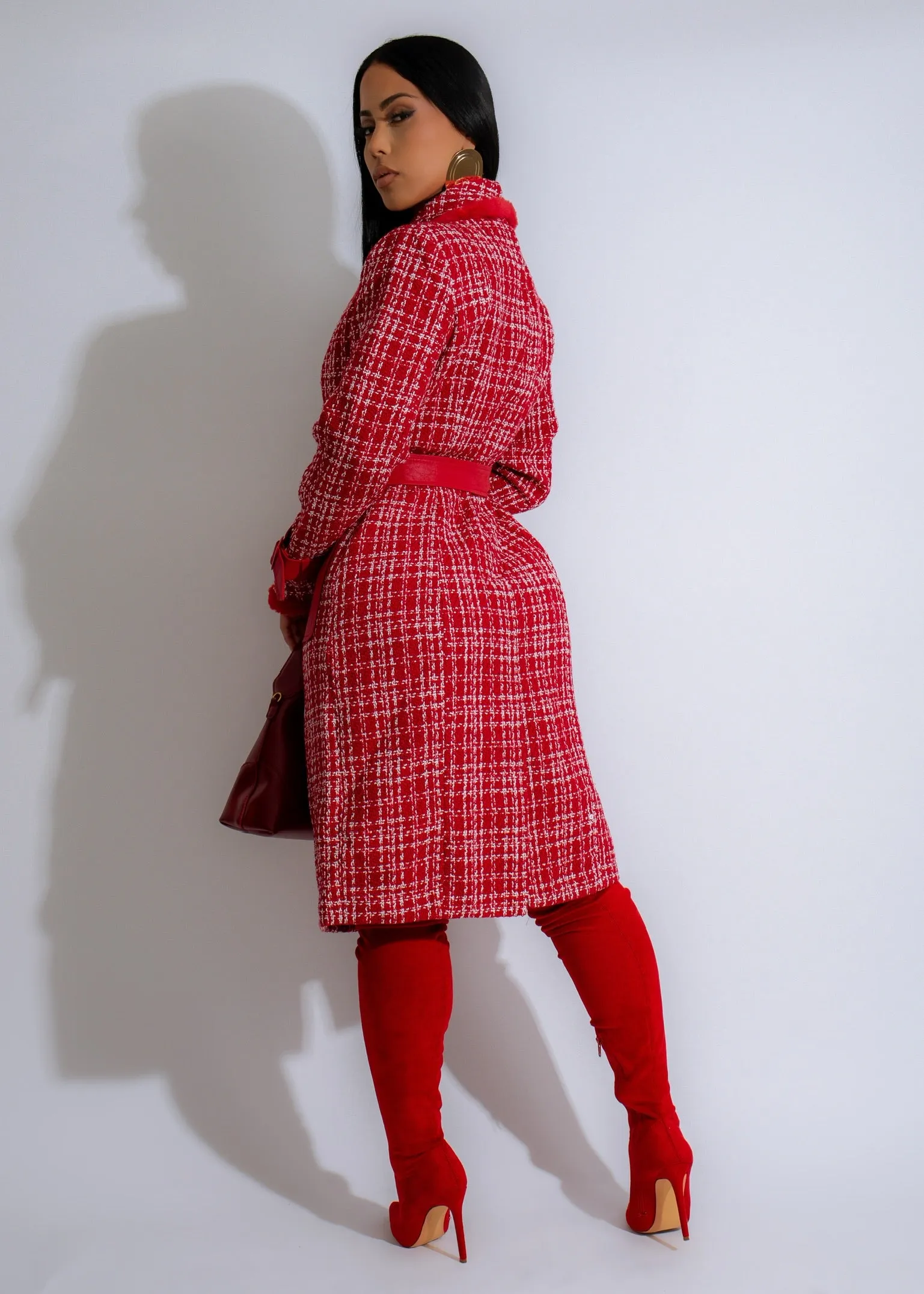 Uptown Chic Tweed Coat Red