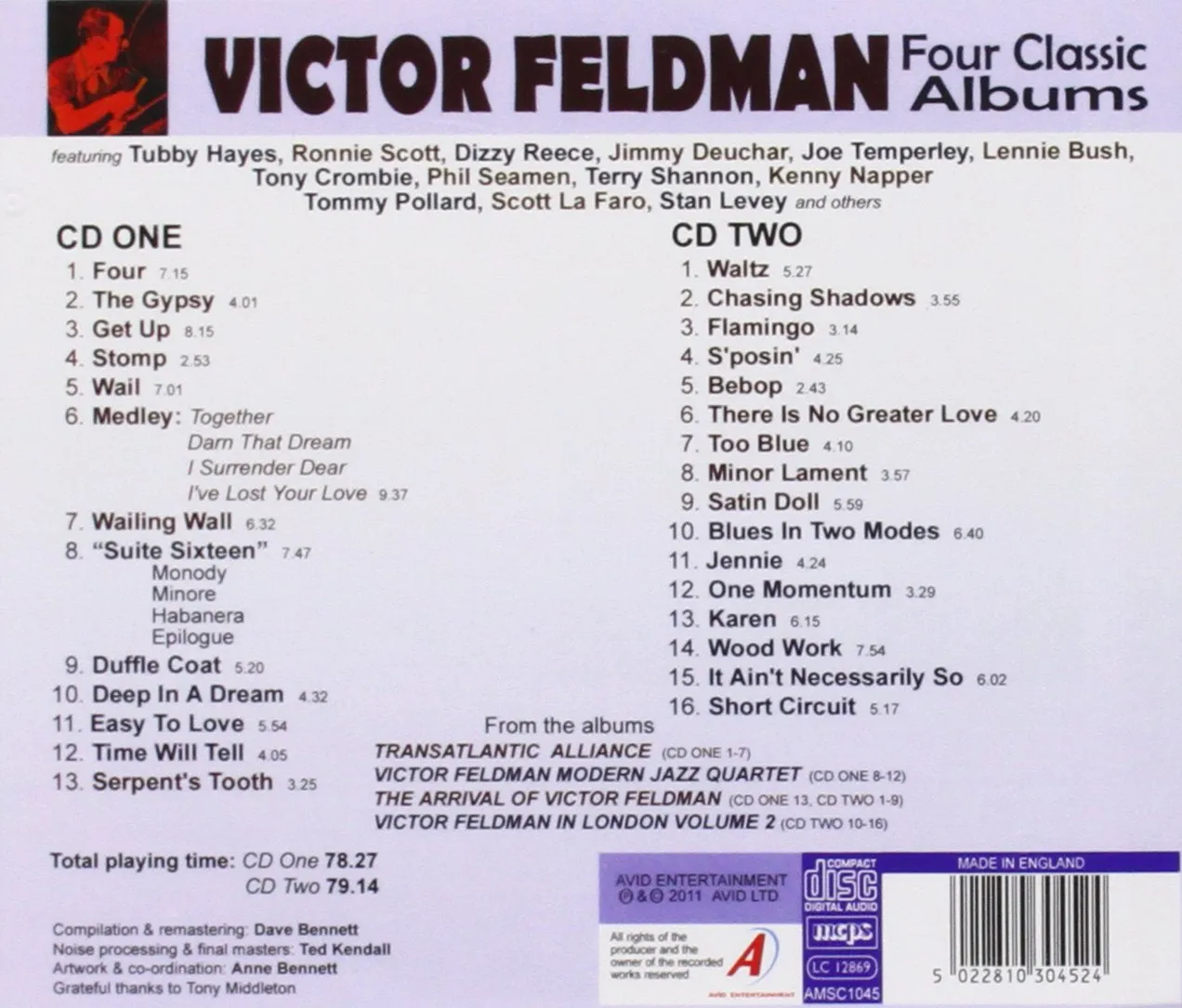 VICTOR FELDMAN: FOUR CLASSIC ALBUMS (“Transatlantic Alliance / Victor Feldman Modern Jazz Quartet / The Arrival Of Victor Feldman / Victor Feldman In London (Vol 2)) 2 CDs