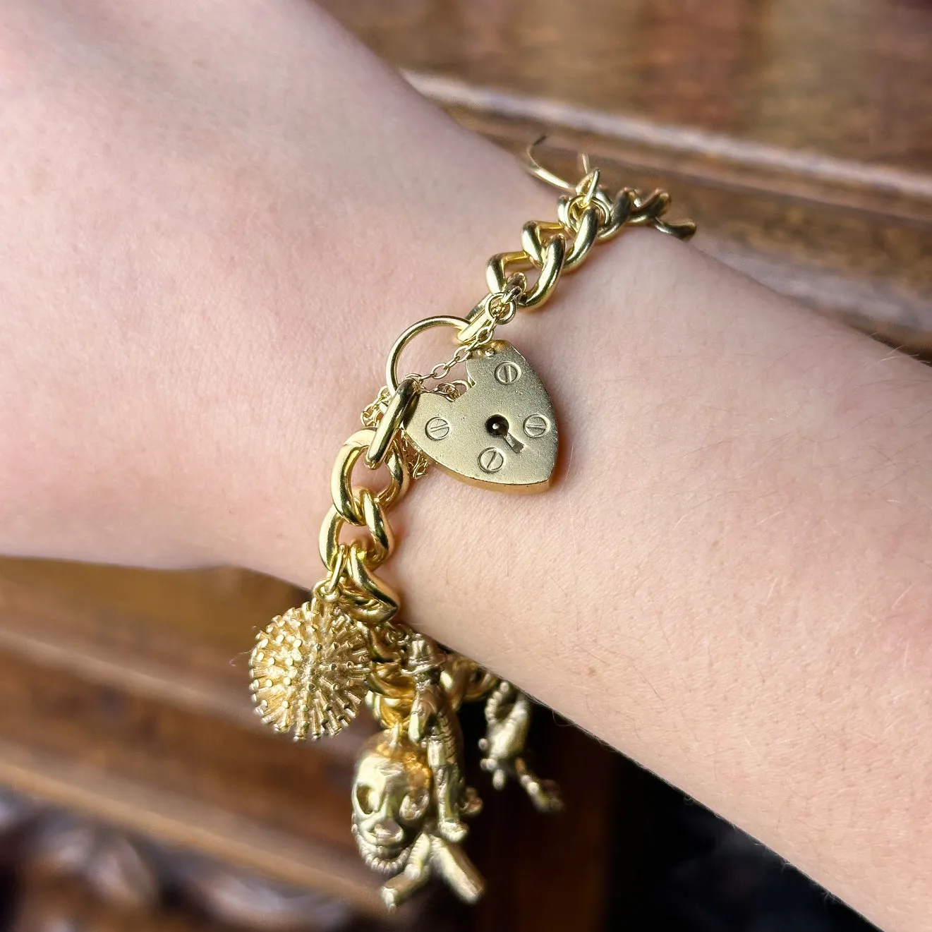 Vintage Charm Bracelet With Heart Padlock Dated 1976