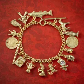 Vintage Charm Curb Bracelet Silver Gilt Seventeen Charms