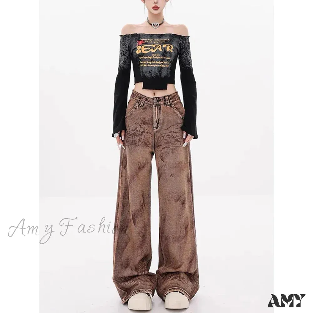 Vintage Washed Baggy Y2K Streetwear High Waist Korean 2024 Jeans