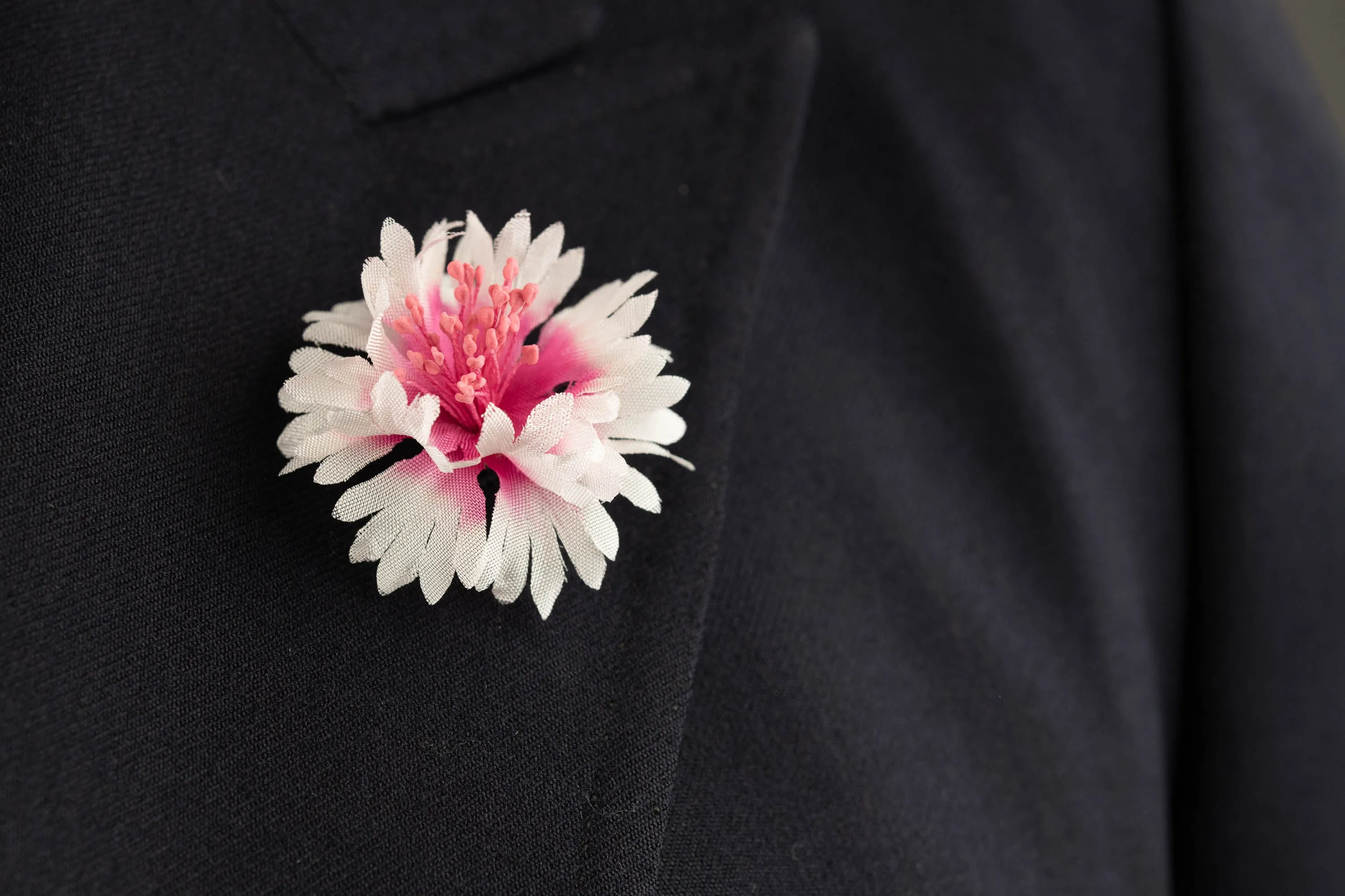 White & Magenta Cornflower Boutonnière Flower