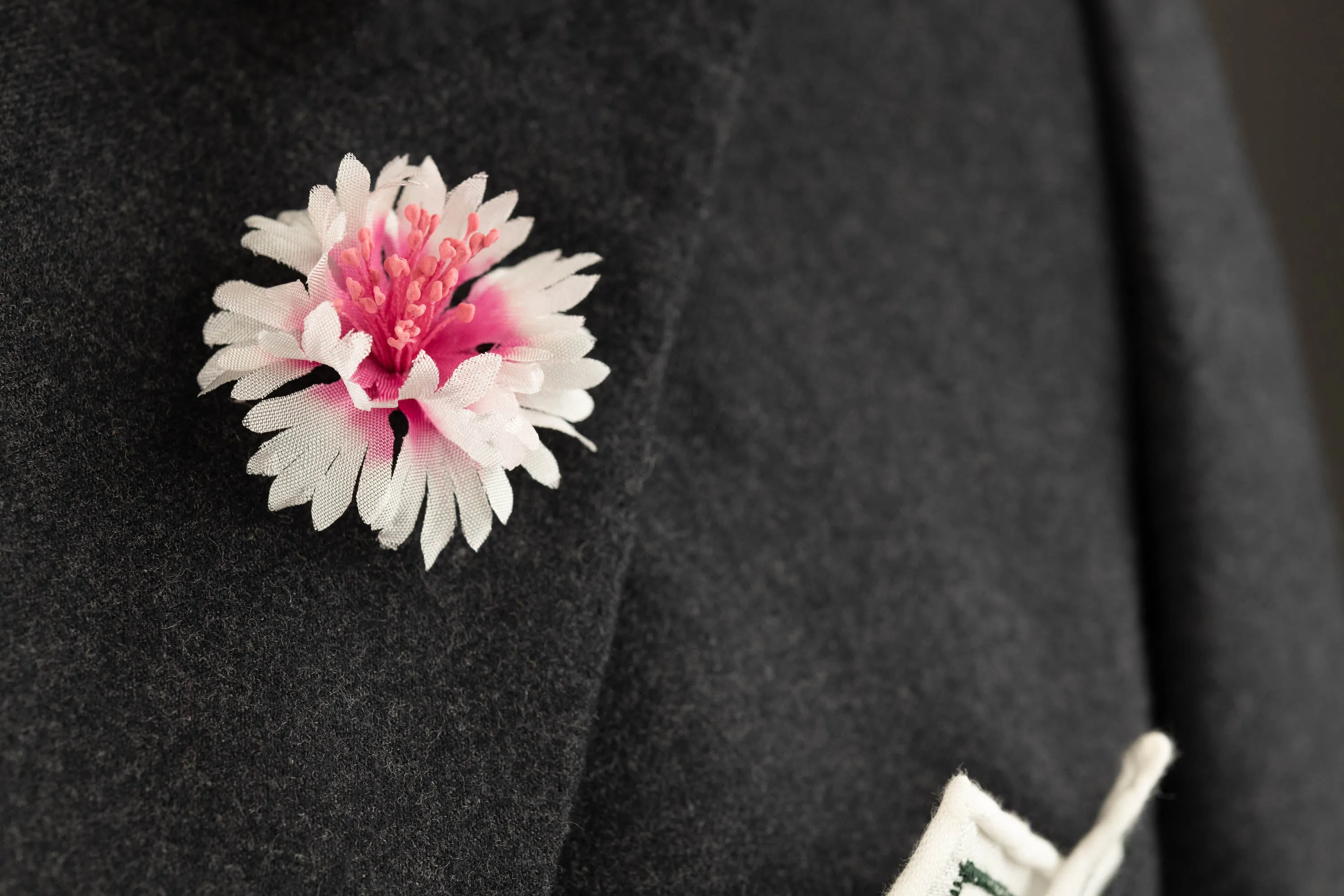 White & Magenta Cornflower Boutonnière Flower