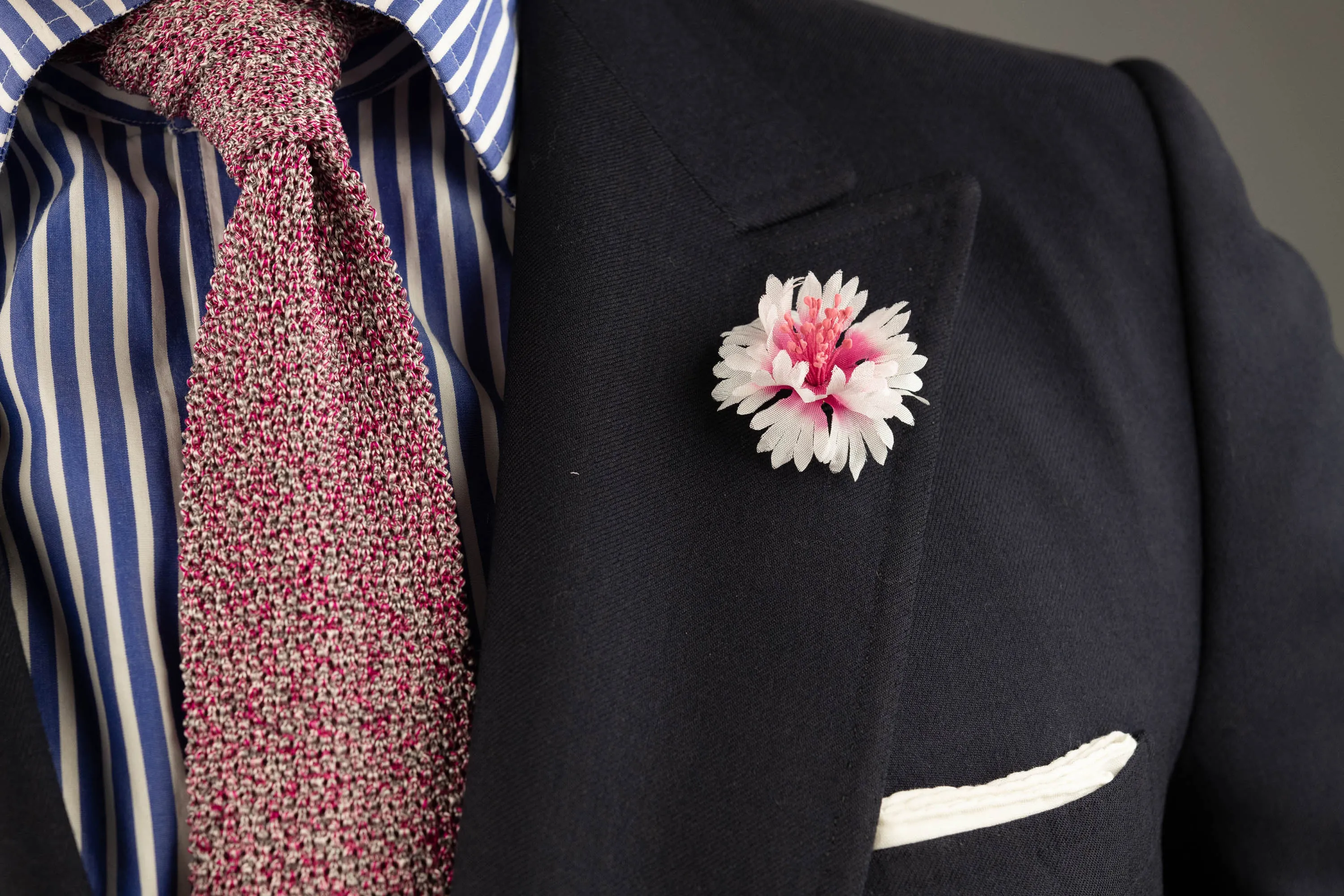 White & Magenta Cornflower Boutonnière Flower