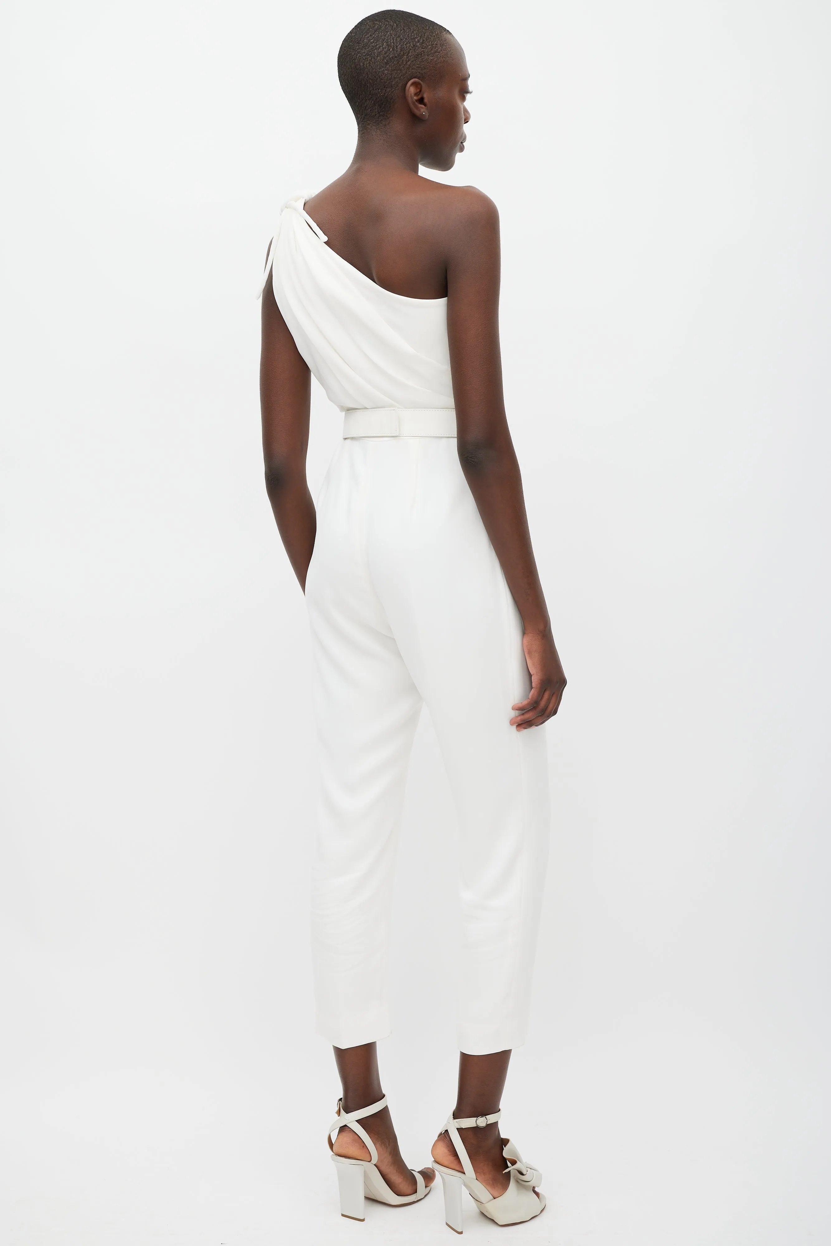 White One Shoulder Belted Jumpsuit