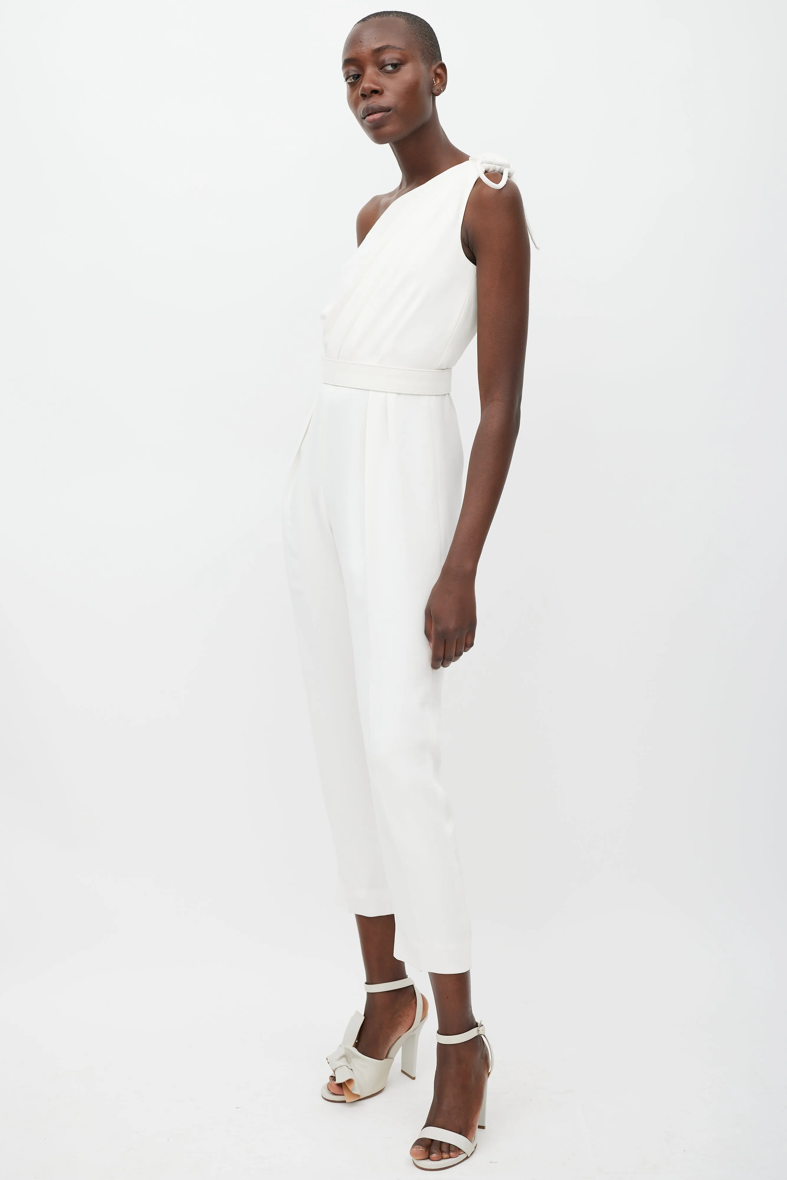 White One Shoulder Belted Jumpsuit