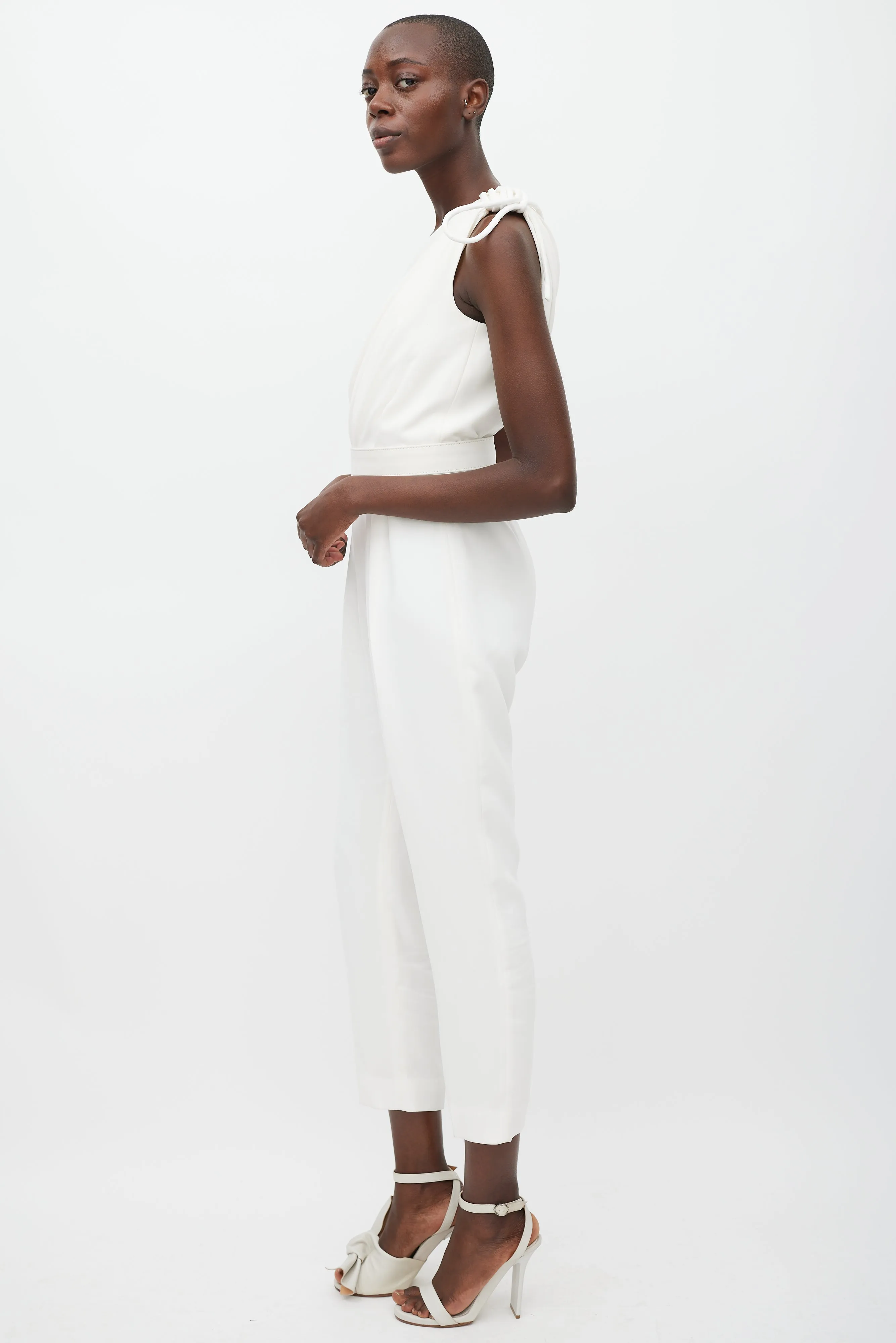 White One Shoulder Belted Jumpsuit