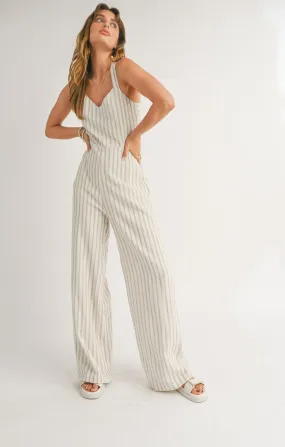 White Sand Crisscross Tied Back Jumpsuit | Sky Ivory