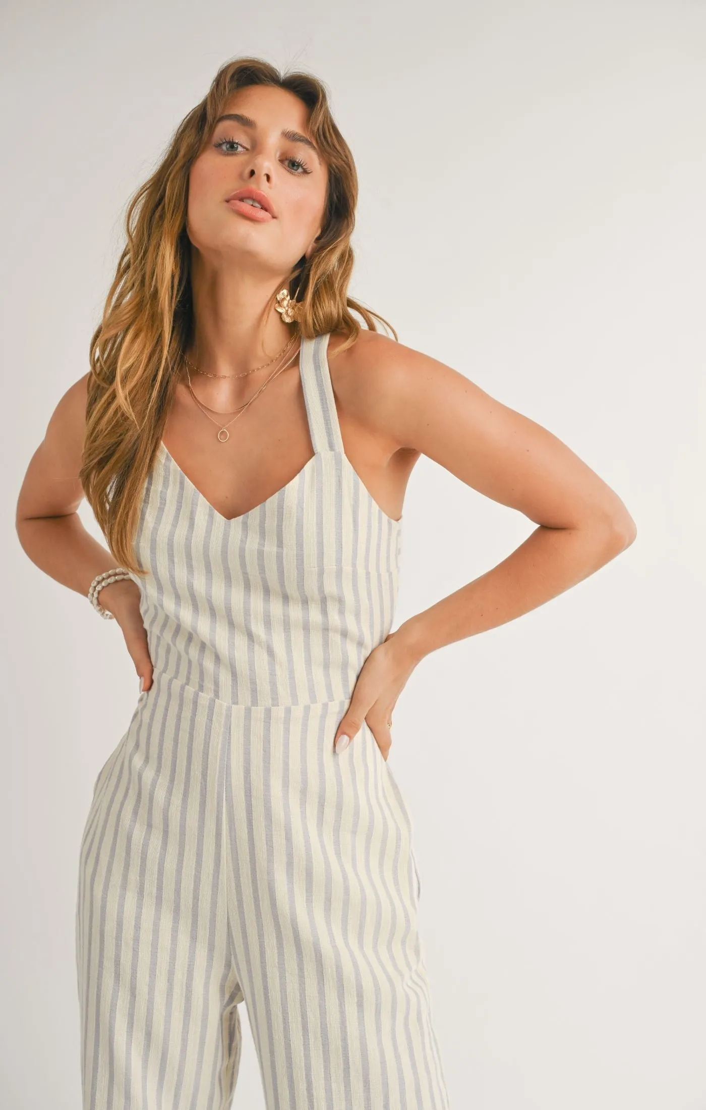 White Sand Crisscross Tied Back Jumpsuit | Sky Ivory