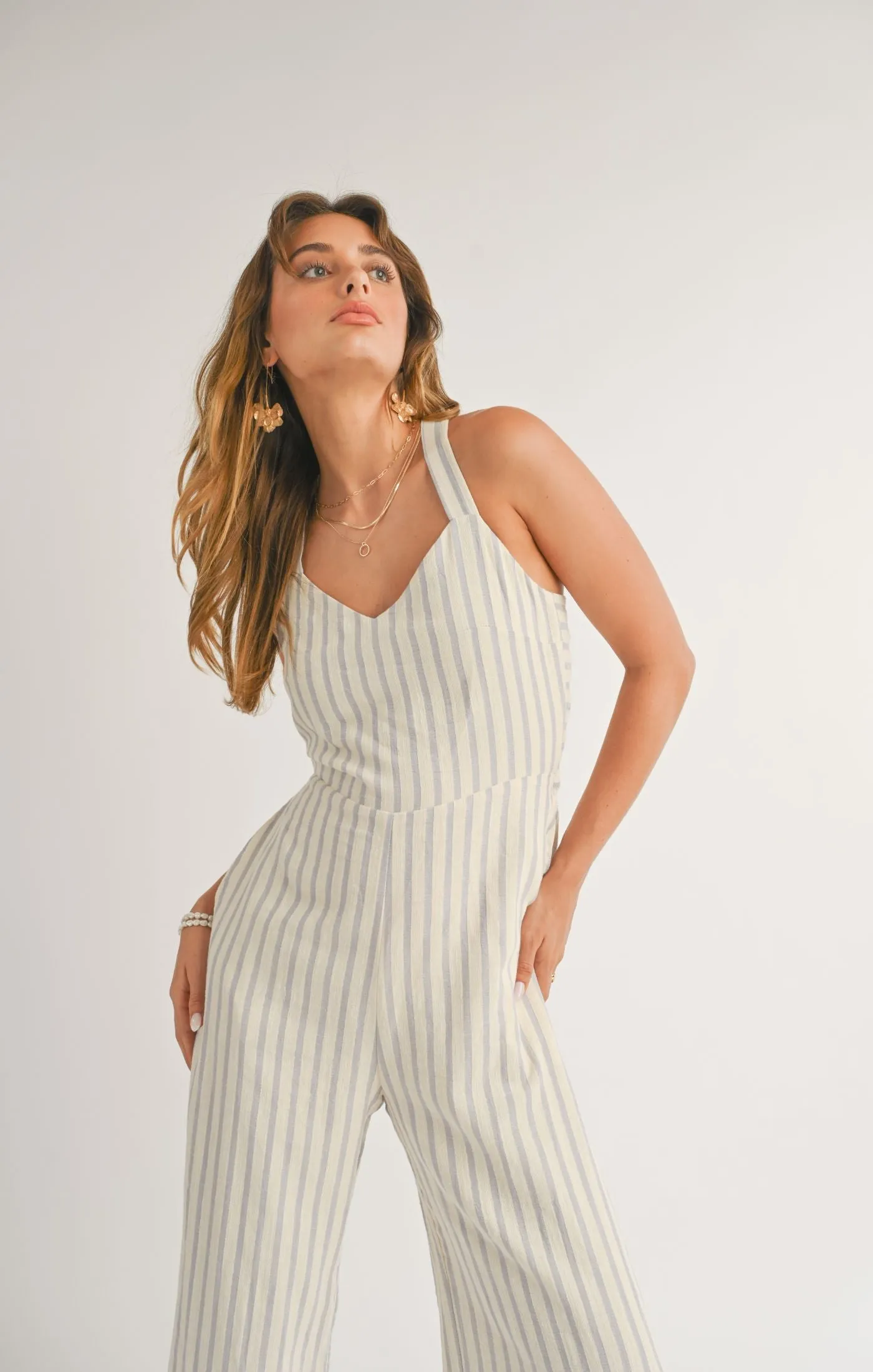 White Sand Crisscross Tied Back Jumpsuit | Sky Ivory