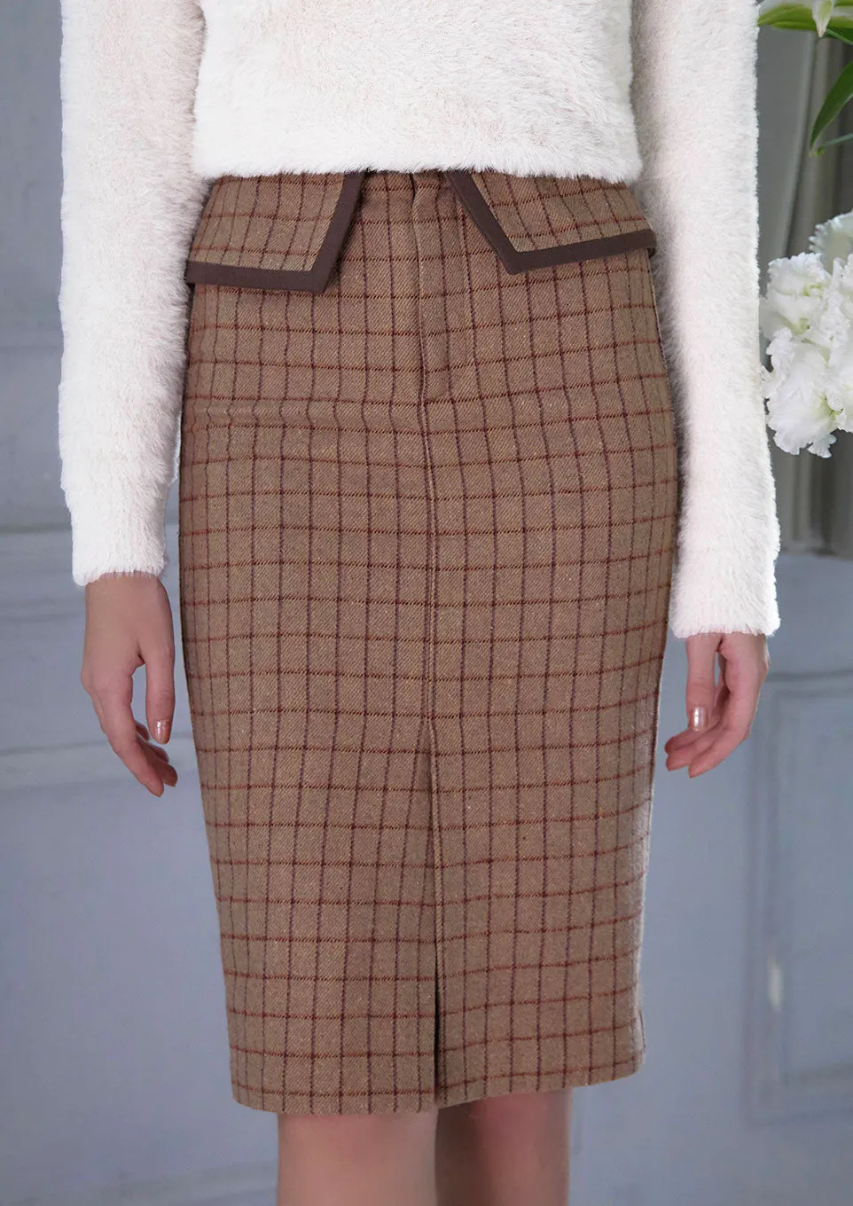 Windowpane pencil skirt