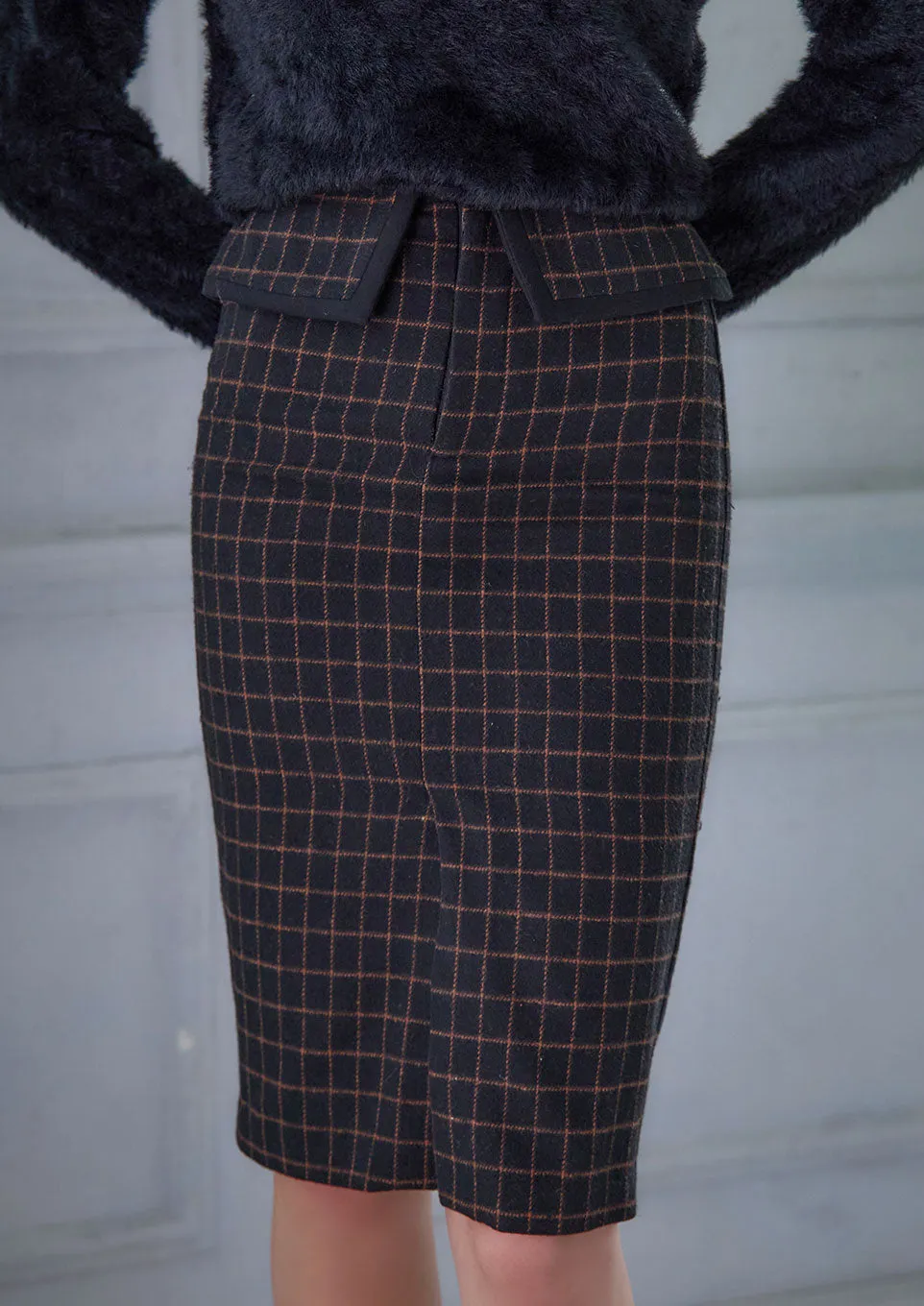 Windowpane pencil skirt