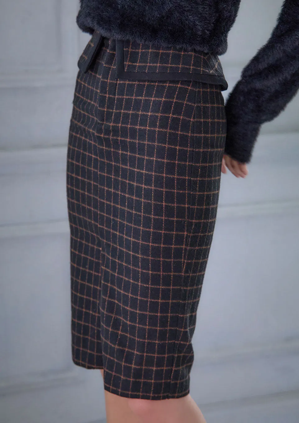 Windowpane pencil skirt