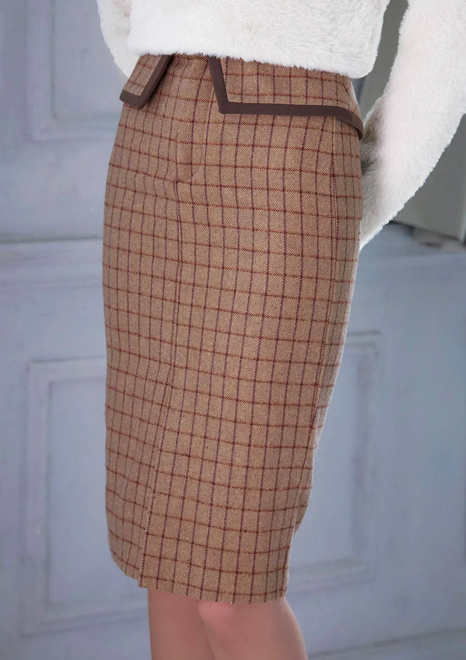 Windowpane pencil skirt