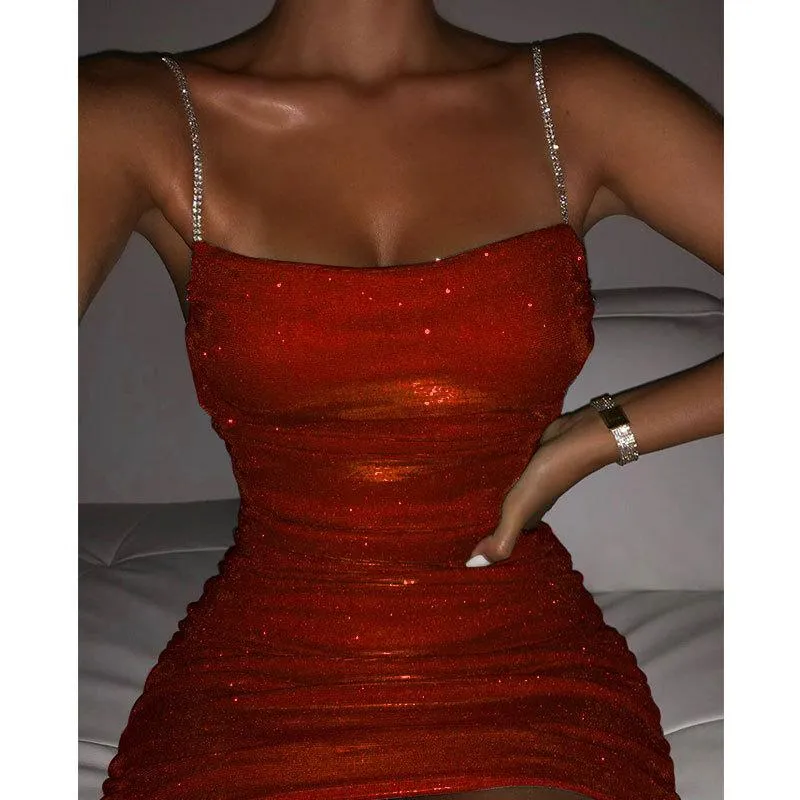 Women prom sexy off shoulder pleated mini slip dress