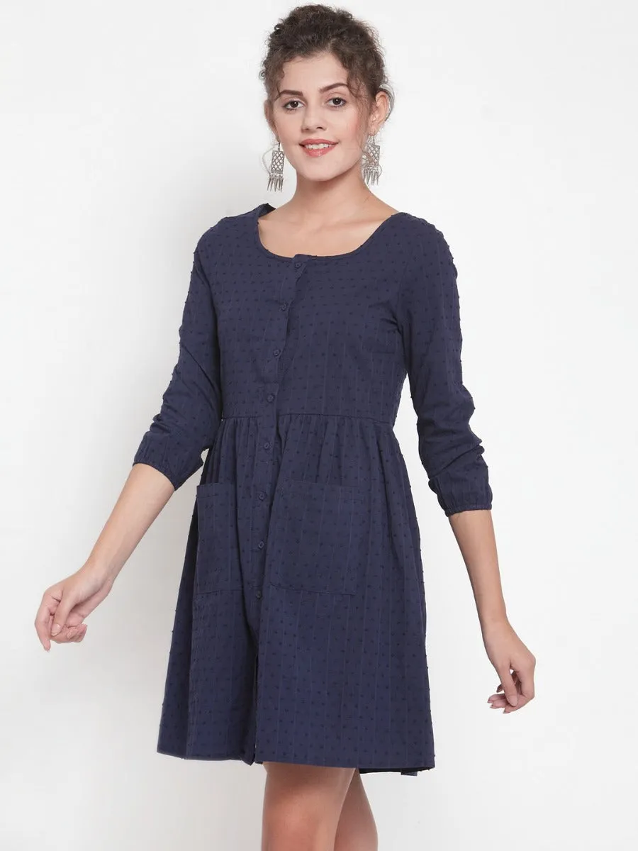 Women Solid Navy Blue Tunic