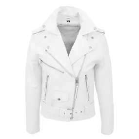 Womens Cowhide Biker Leather Jacket Brando Style Coat Helen White