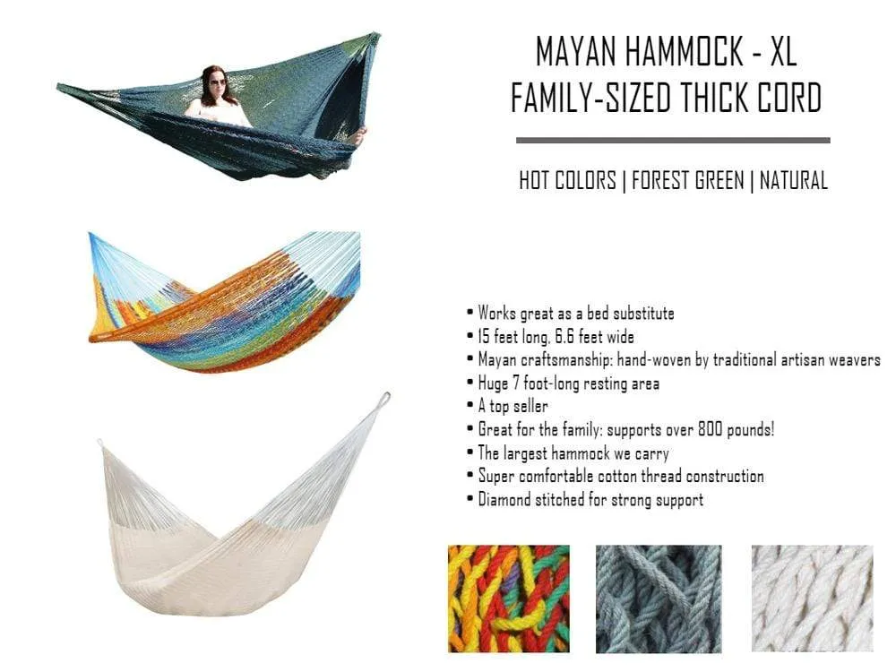 XL Thick Cord Mayan Hammock with Bamboo Stand