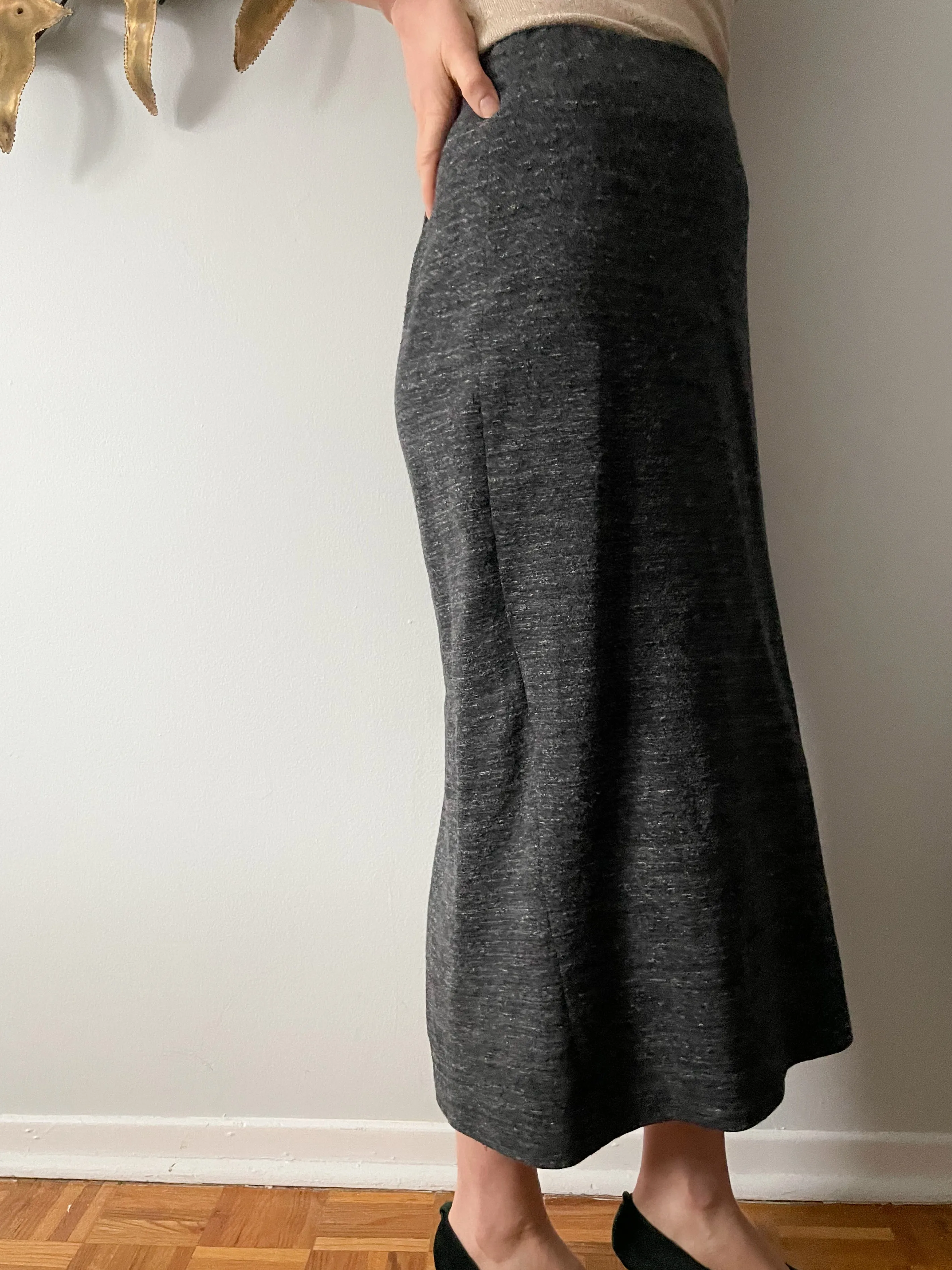 Zara Grey Stretch Knit Pencil Midi Skirt - Medium