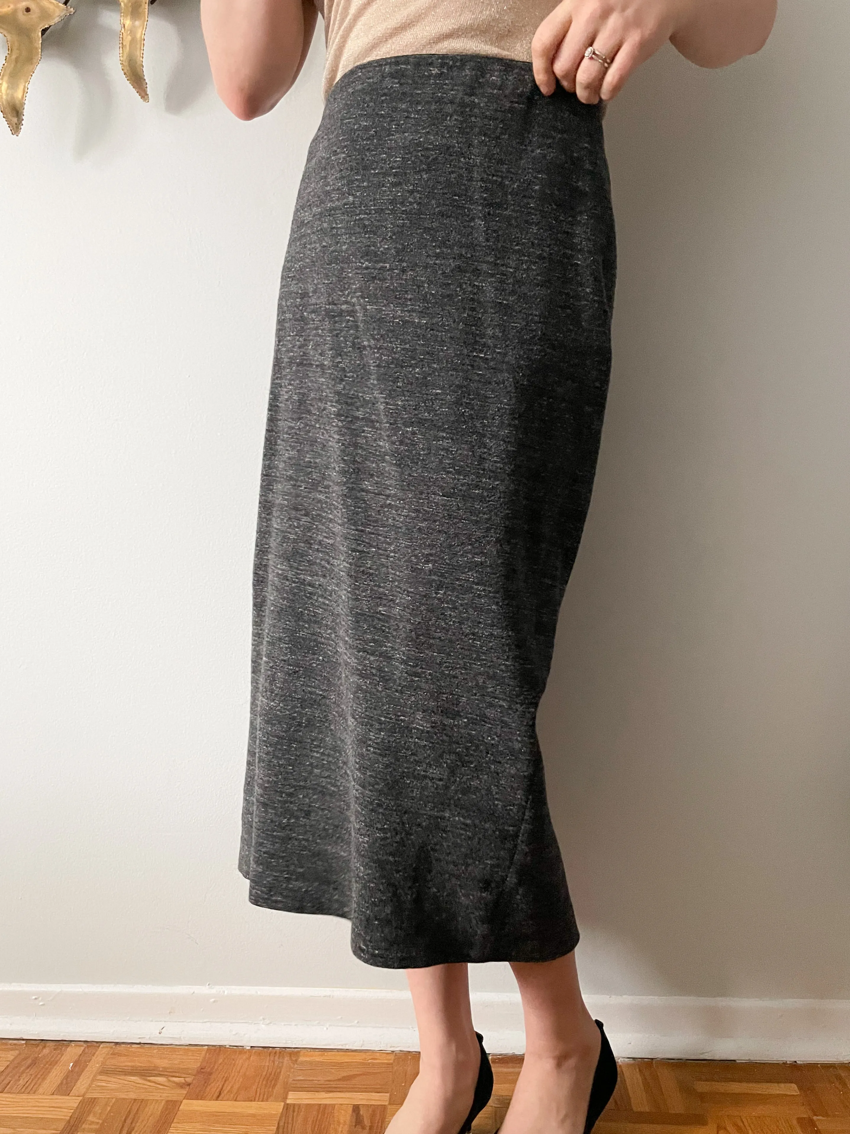 Zara Grey Stretch Knit Pencil Midi Skirt - Medium